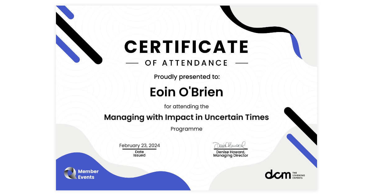 Eoin O'Brien | Managing with Impact in Uncertain Times | DCM Learning ...