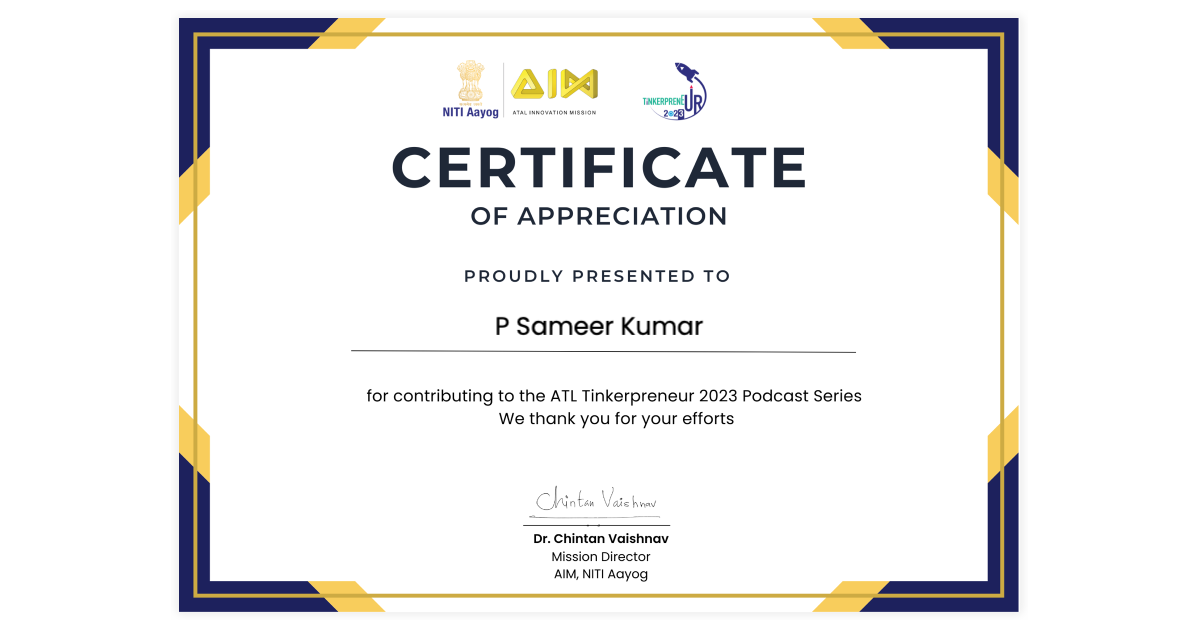 P Sameer Kumar | ATL Tinkerpreneur Podcast series | Atal Innovation ...