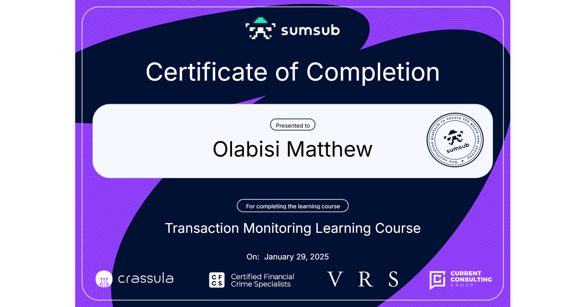 Olabisi Matthew | Transaction Monitoring | Sumsub via Hyperstack