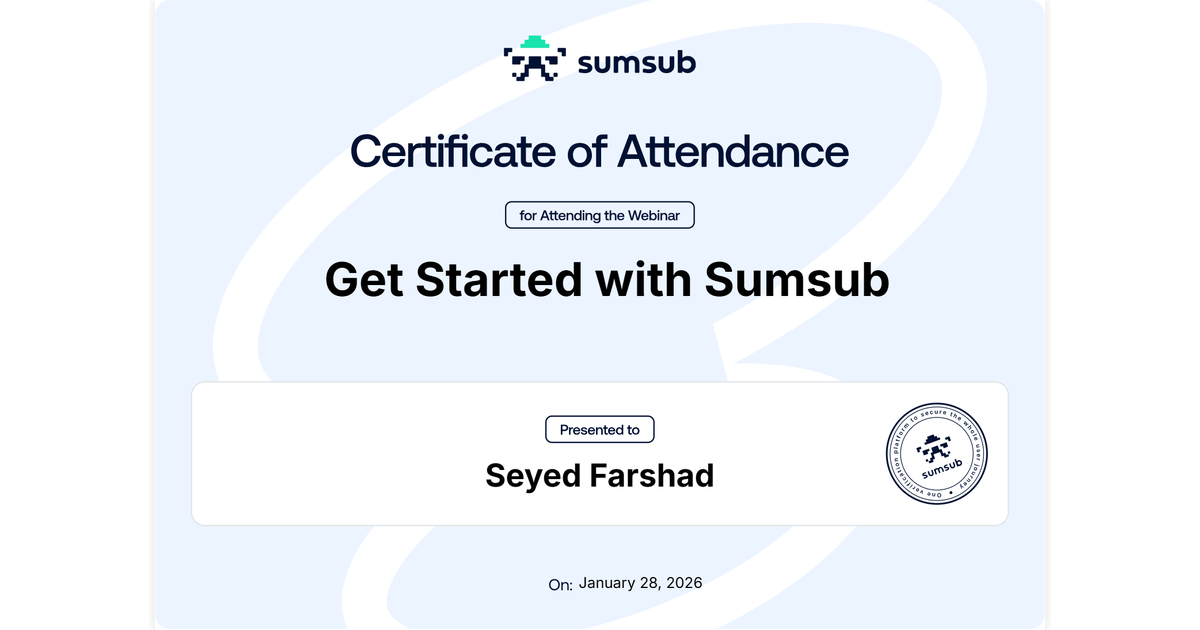 Seyed Farshad | Get Started with Sumsub | Sumsub via Hyperstack
