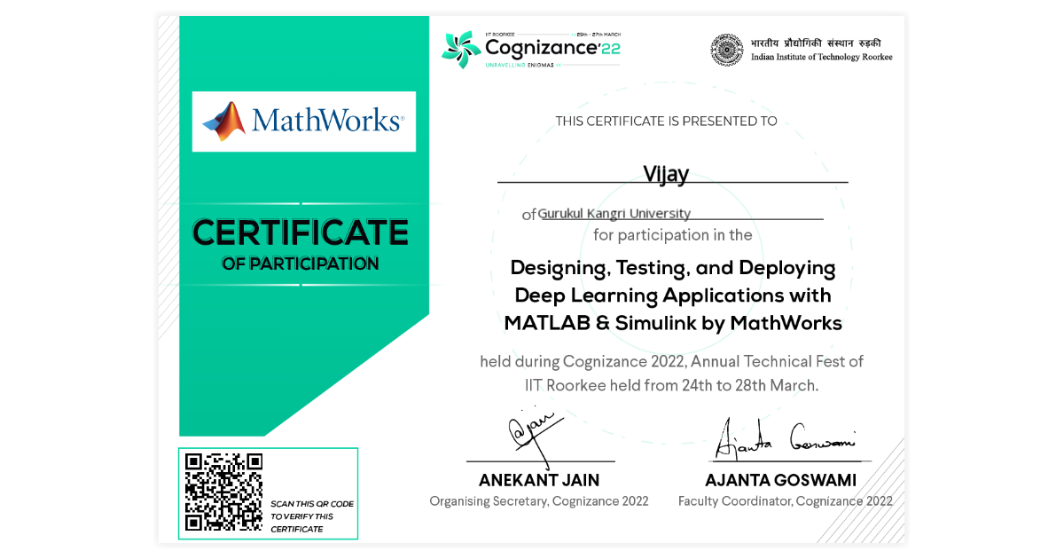 Vijay | Workshop Certificate of Designing, Testing, and Deploying Deep ...