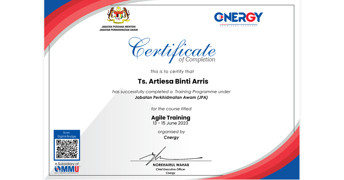 Ts. Artiesa Binti Arris | Agile Training (13 - 15 June 2023) | CNERGY ...