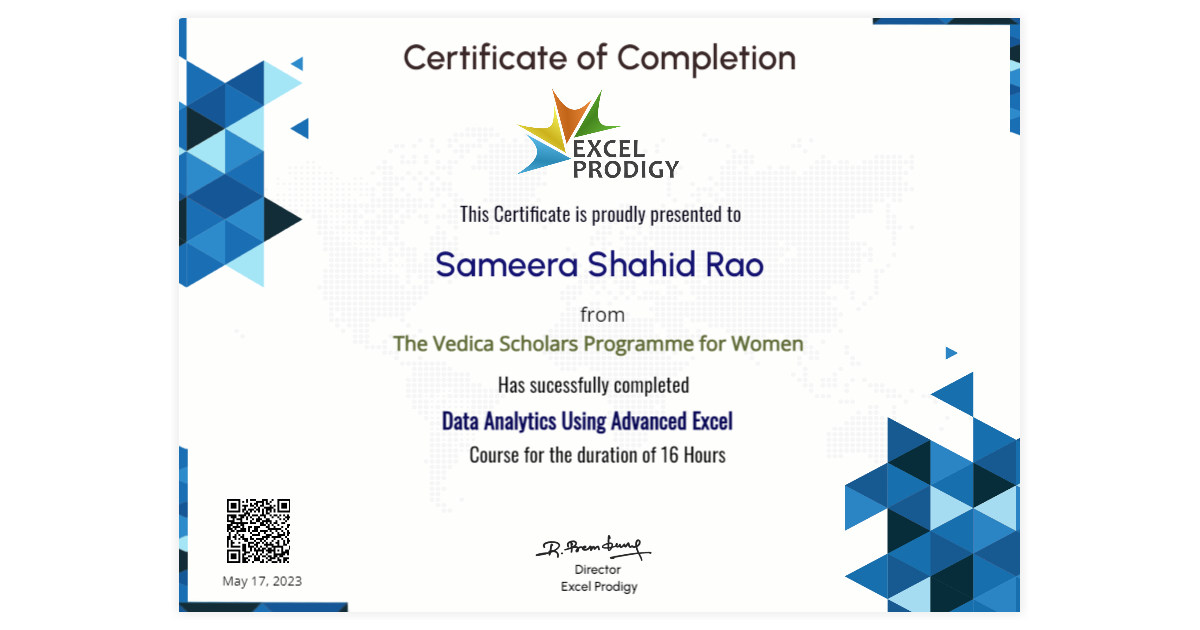 Sameera Shahid Rao | Data Analytics Using Microsoft Advanced Excel ...