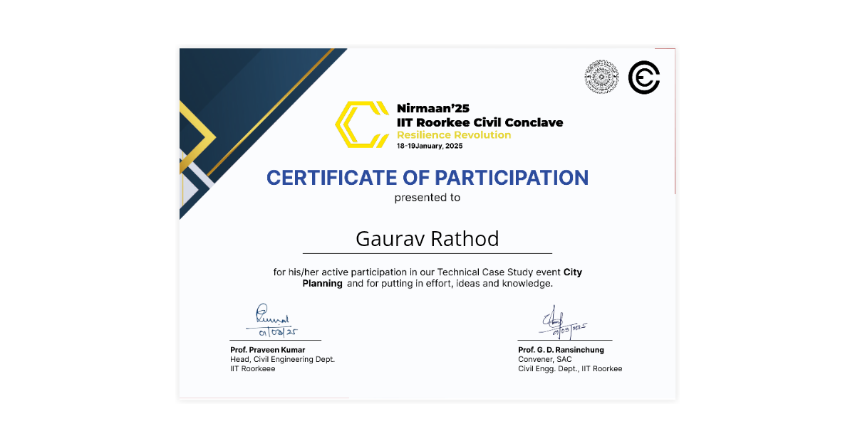 Gaurav Rathod | Certificate of Participation in City Planning event at ...