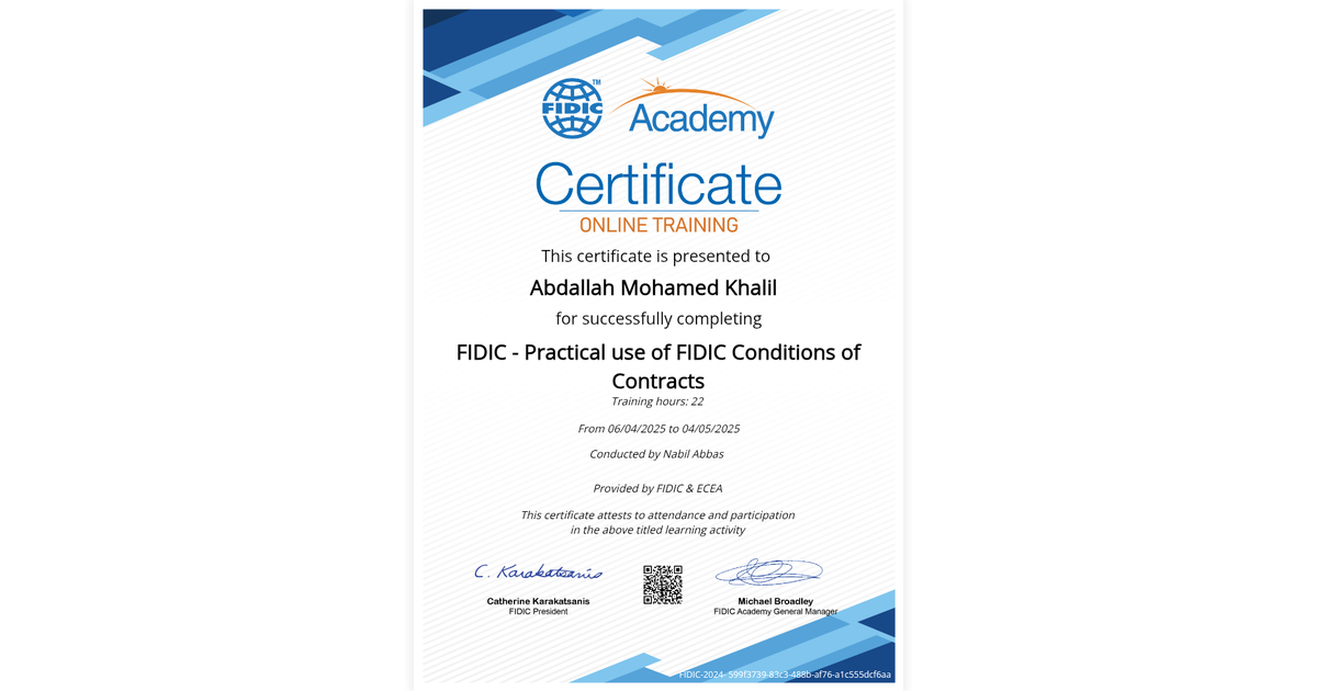 Abdallah Mohamed Khalil | FIDIC - Practical use of FIDIC Conditions of ...