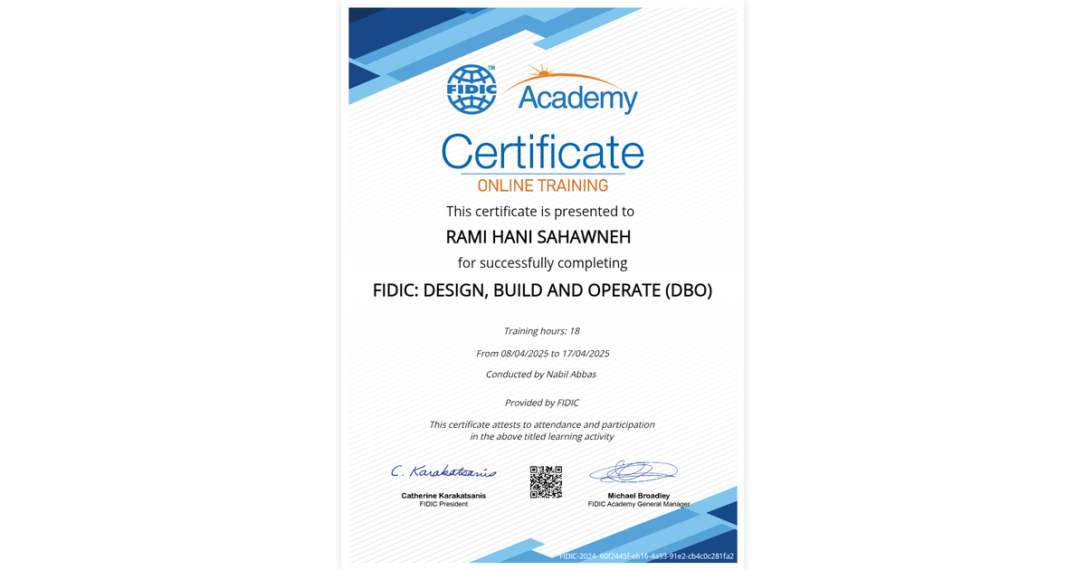 RAMI HANI SAHAWNEH | FIDIC: DESIGN, BUILD AND OPERATE (DBO) | FIDIC ...