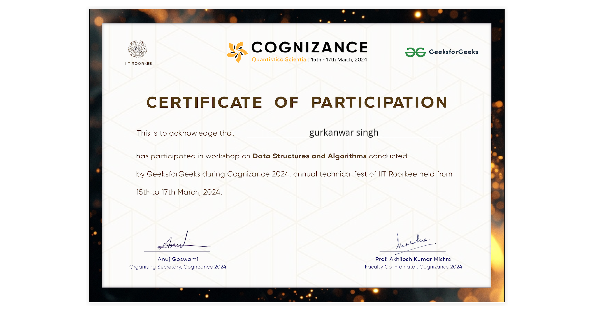 gurkanwar singh | Certificate of Participation in Workshop on Data ...