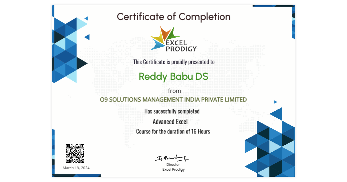 Reddy Babu DS | Data Analytics Using Microsoft Advanced Excel O9 ...