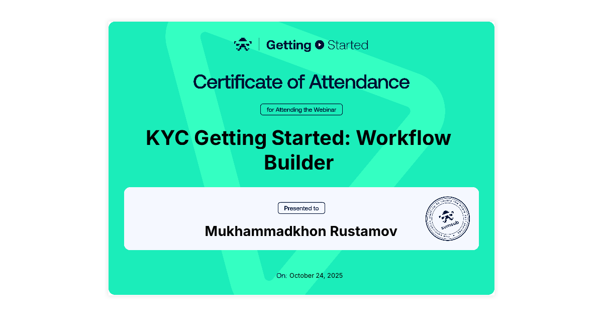 Mukhammadkhon Rustamov | KYC Getting Started: Workflow Builder | Sumsub ...
