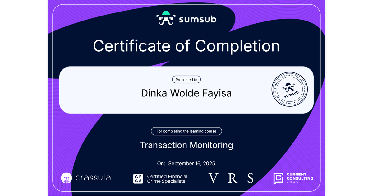 Dinka Wolde Fayisa | Transaction Monitoring | Sumsub via Hyperstack