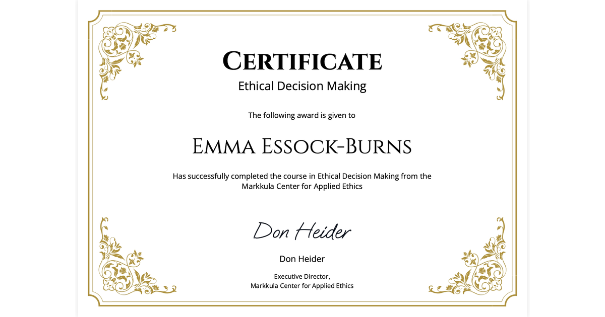 Emma Essock-Burns | Ethical Decision Making Certificate | Markkula ...