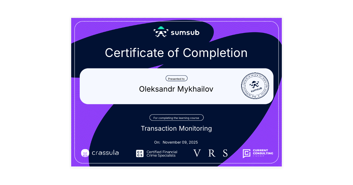 Oleksandr Mykhailov | Transaction Monitoring | Sumsub via Hyperstack