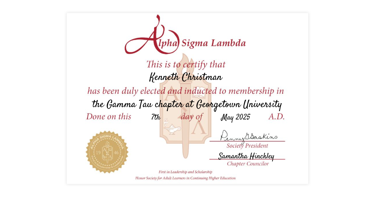 Kenneth Christman | Alpha Sigma Lambda Honorary Society Membership ...