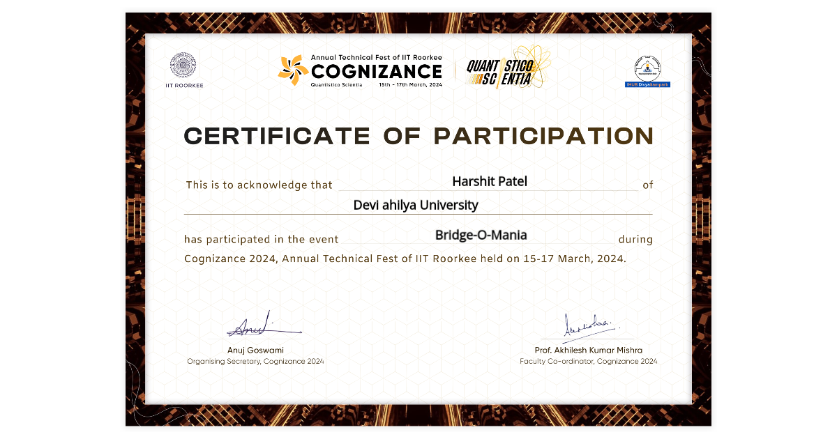 Harshit Patel | Participation at Cognizance 2024 | COGNIZANCE IIT ...