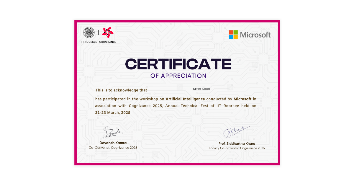 Krish Modi | Certification of Participation of Workshop on AI/ML ...