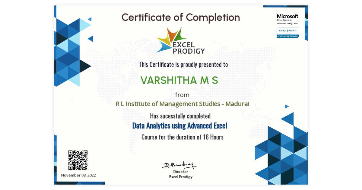 VARSHITHA M S | Data Analytics Using Advanced Excel | Excel Prodigy ...