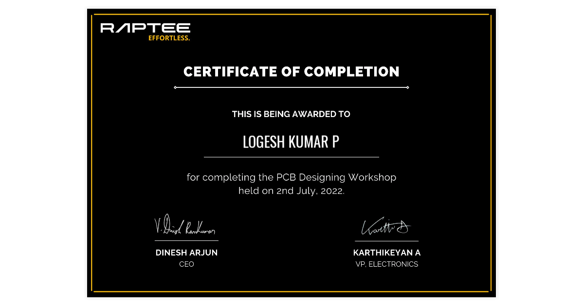 LOGESH KUMAR P | PCB Designing Workshop | Raptee Motors via Hyperstack