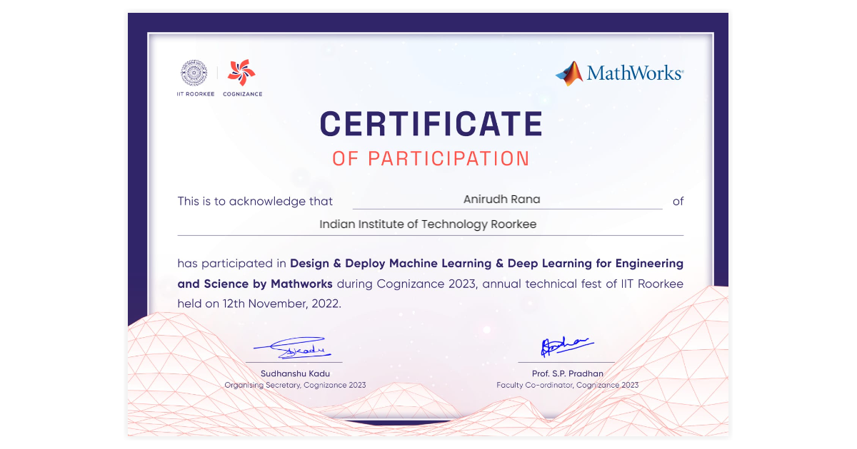 Anirudh Rana | Workshop Certificate of Design and Deploy Machine ...
