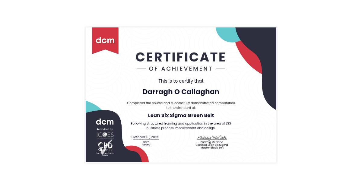 Darragh O Callaghan | Lean Green Belt Course | DCM Learning via Hyperstack