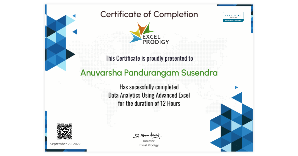 Anuvarsha Pandurangam Susendra | Data Analytics Using Advanced Excel ...