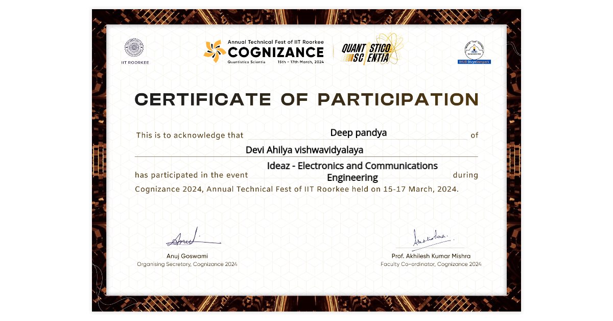 Deep pandya | Participation at Cognizance 2024 | COGNIZANCE IIT ROORKEE ...
